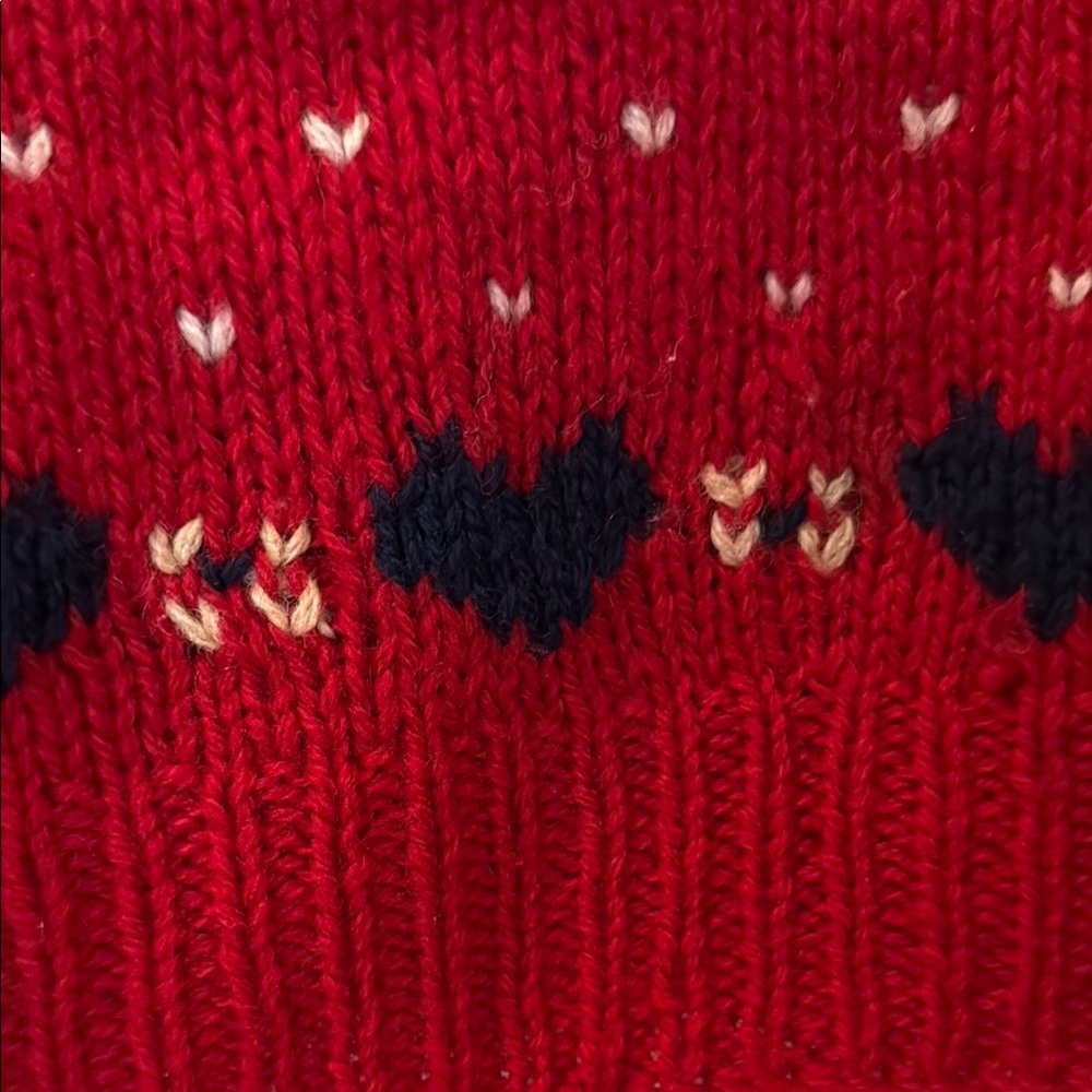 Festive Red, Wool Holiday Sweater with partridge in a pear tree design - Picture 4 of 6